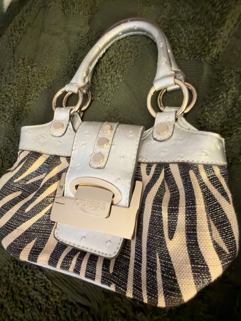 Guess Black and White Zebra-Print Top-Handle Satchel